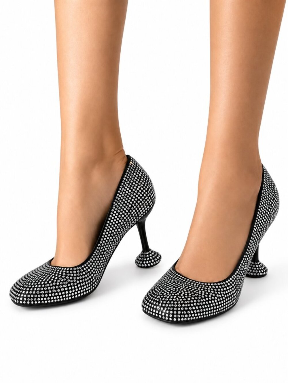 Women's Black Rhinestone Embellished Sculptural Heel Pumps